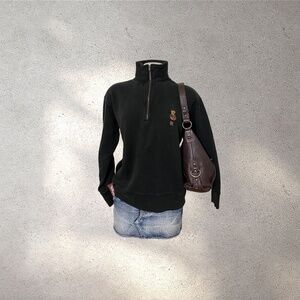 VINTAGE 90s Ralph Lauren POLO SPORT Polo Bear Quarter Zip Black Fleece Sweatshir